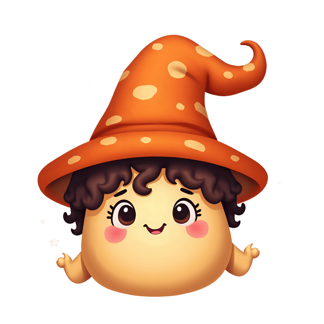 Free transparent PNG: Adorable Orange Mushroom with Curly Brown Hair PNG Transparent Background