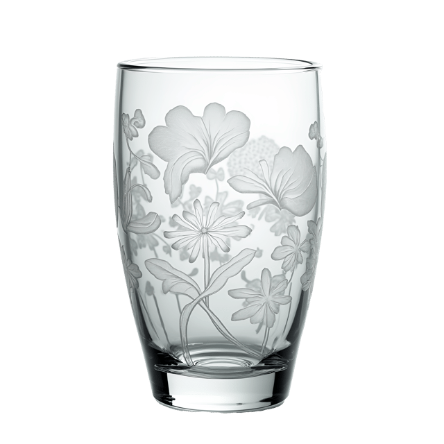 Free transparent PNG: Vase with Intricate Floral Etching on Clear Glass - Isolated White Background