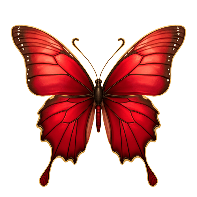 Free transparent PNG: Exquisite Red Butterfly with Gold Borders PNG Illustration for Decorative Use
