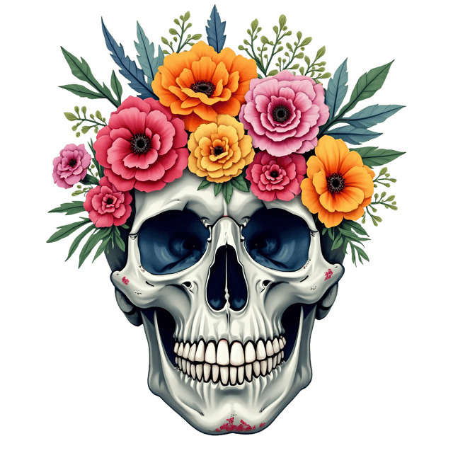Free transparent PNG: Colorful Flower Skull PNG with Transparent Background for Creative Design