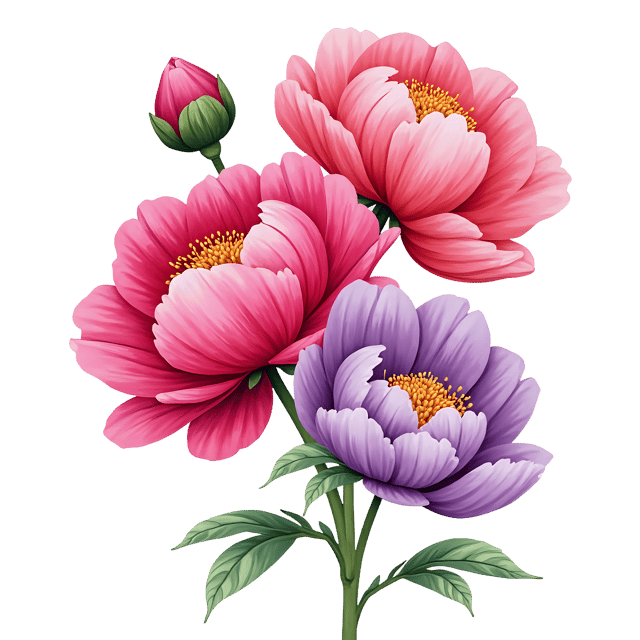 Free transparent PNG: Bright Peonies PNG with Crinkled Petals and Candy Colors