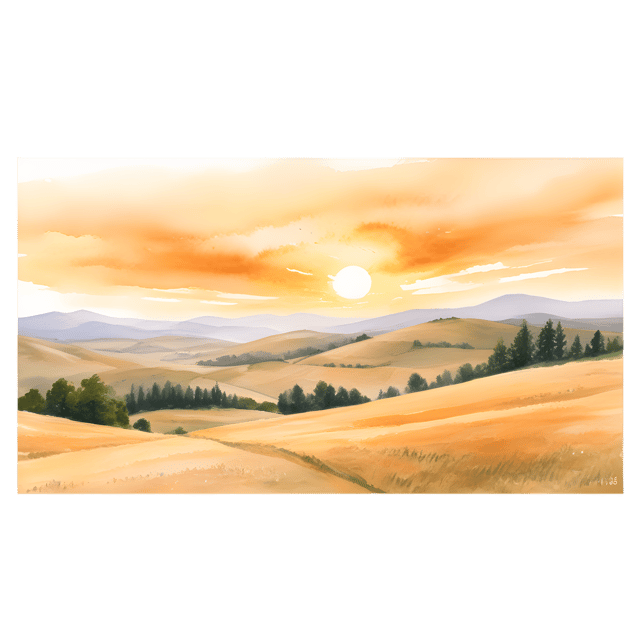 Free transparent PNG: Golden Sunset over Rolling Hills Transparent PNG for Landscape and Nature Imagery