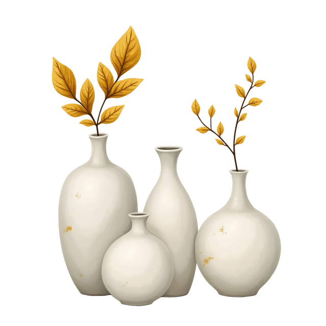 Free transparent PNG: Elegant White Porcelain Vase with Gold Leaf Accents - Whimsical Cute Cartoon and Watercolor Illustration
