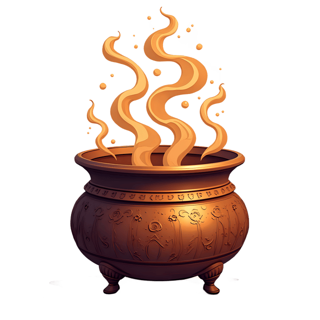 Free transparent PNG: Copper Cauldron with Engraved Patterns and Swirling Clouds PNG