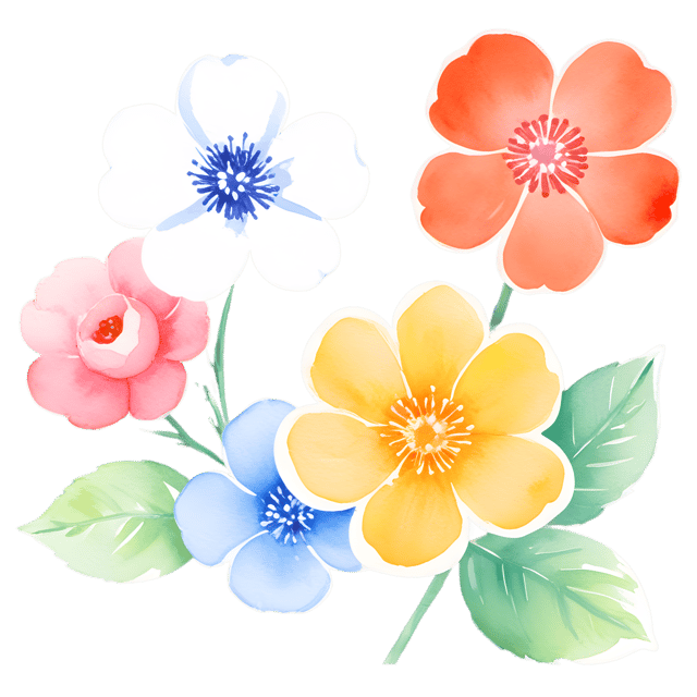 Free transparent PNG: Vibrant Whimsical Hand-Drawn Blossoms PNG with Transparent Background