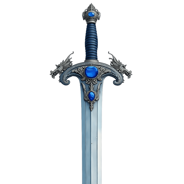 Free transparent PNG: Silver Sword Hilt with Sapphire and Dragon Adornment PNG Image