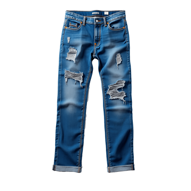 Free transparent PNG: Cerulean Blue Jeans with Distressing and Patchwork Design on White Background