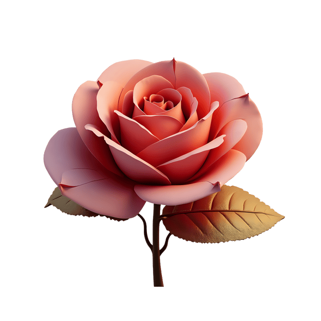 Free transparent PNG: Elegant 3D Rose with Petal-like Curves and Metallic Gold Accents on Transparent Background