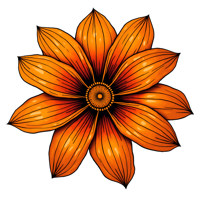 Free transparent PNG: Vibrant Orange Flower with Intricate Black Patterns PNG Clipart for Decor and Crafts