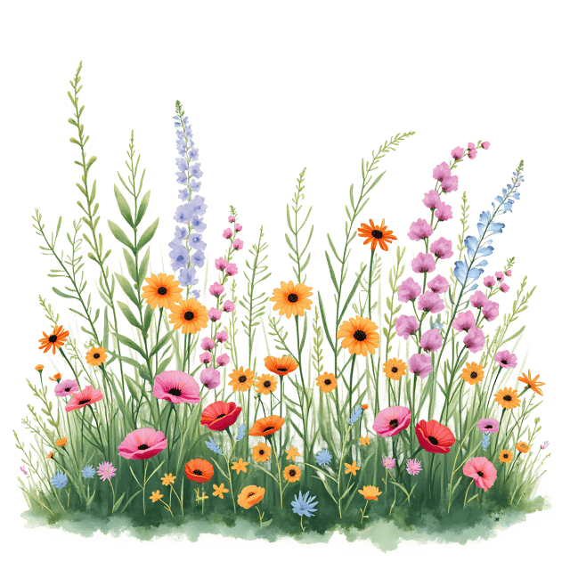 Free transparent PNG: Vibrant Meadow Watercolor Painting with Wildflowers for Nature Art and Decor