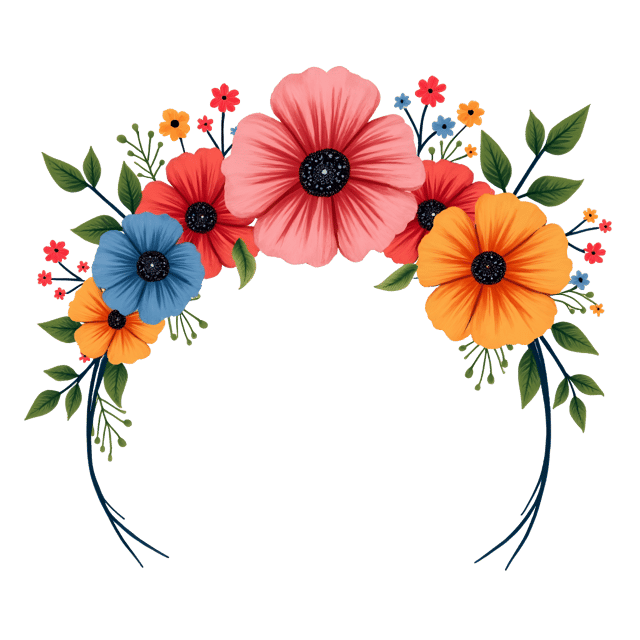 Free transparent PNG: Vibrant Boho Flower Crown Clipart with Hand-Painted Petals