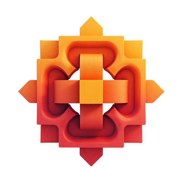 Free transparent PNG: Abstract Geometric Figure with Interlocking Shapes in Vibrant Orange and Red on Transparent Background