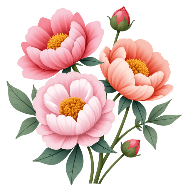 Free transparent PNG: Exquisite Peonies Watercolor Illustration with Ruffled Petals