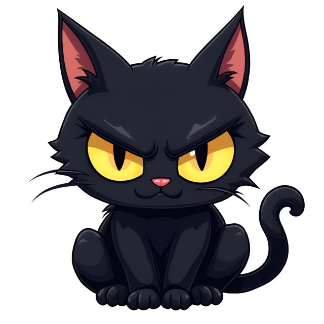 Free transparent PNG: Sinister Black Cat with Furrowed Brow and Piercing Yellow Eyes - Beautiful Illustration Clipart