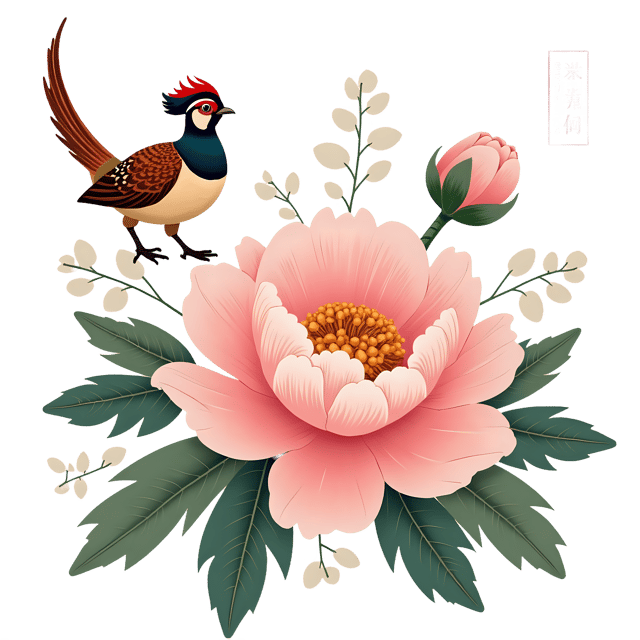 Free transparent PNG: Chinoiserie Peony and Pheasant  Free Art PNG Download