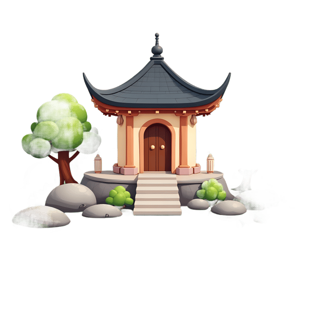 Free transparent PNG: Serene Temple with Reflecting Pond PNG Design for Relaxing Spaces