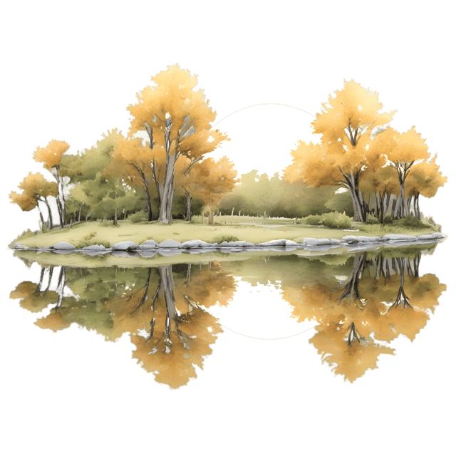 Free transparent PNG: Golden Hour Reflections on a Quiet Pond PNG for Serene Water Art