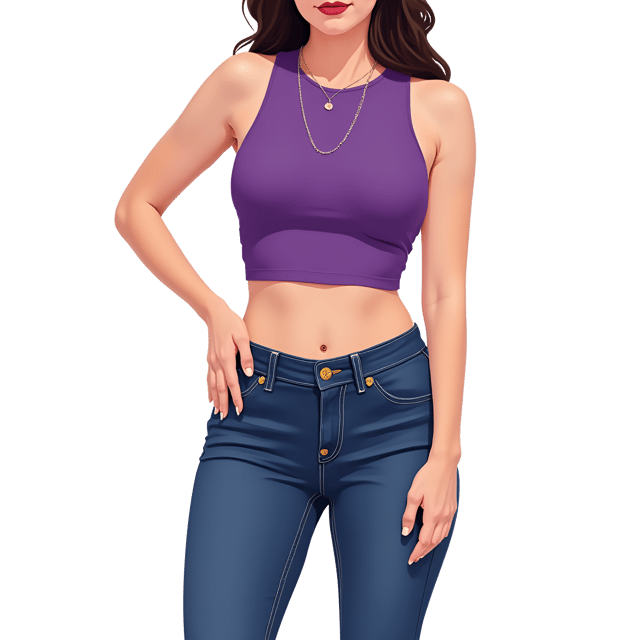 Free transparent PNG: Modern Purple Crop Top with High-Waisted Skinny Jeans Illustration on White Background