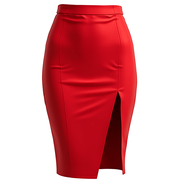 Free transparent PNG: Sleek Red Pencil Skirt with High Slit and Hidden Pocket - Realistic Illustration