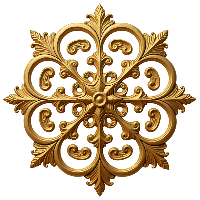 Free transparent PNG: Elegant Gold Ornament with Intricate Patterns on White Background
