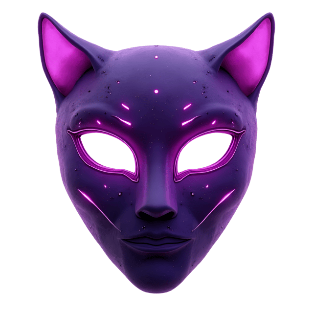 Free transparent PNG: Mysterious Purple Mask with Glowing Details on White Background
