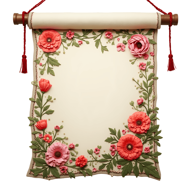 Free transparent PNG: Embroidery Banner Design with Bold Stitching and Whimsical Imagery