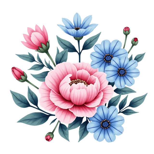 Free transparent PNG: Navy Blue Cornflowers with Blush Peonies  Floral Clipart, free download png