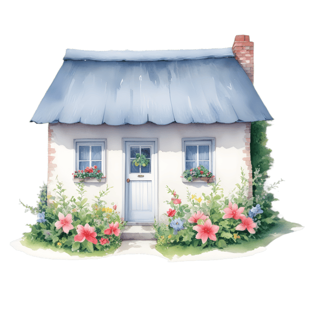Free transparent PNG: Floral Cozy Cottage PNG Illustration with Transparent Background for Nursery and Home Decor
