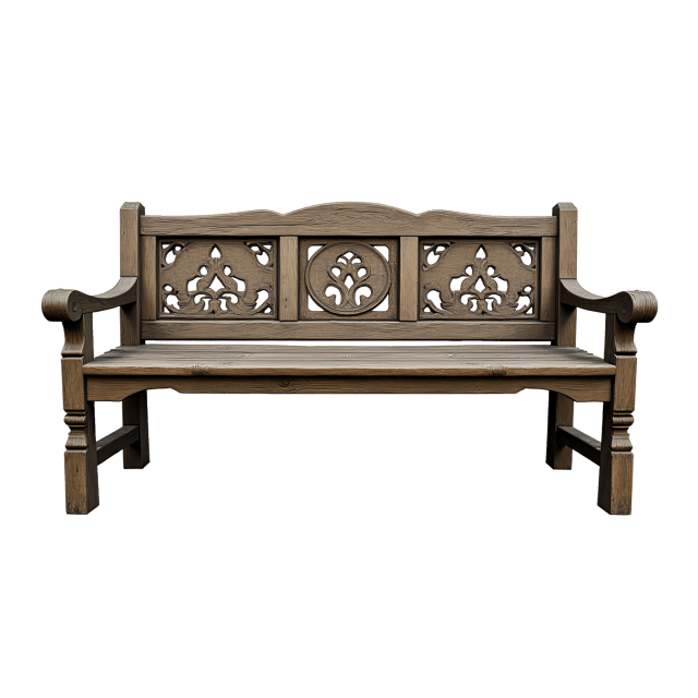 Free transparent PNG: Weathered Wooden Bench Carved Details Illustration for Nursery and Crafting