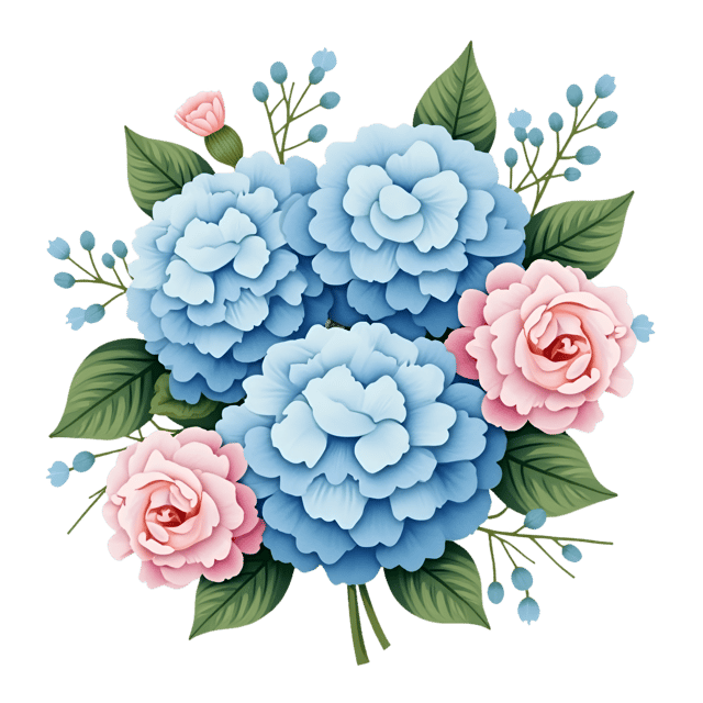 Free transparent PNG: Sky Blue Hydrangeas with Blush Carnations  Floral Clipart, free download png