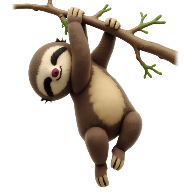 Free transparent PNG: Needle Felted Sloth Hanging from a Branch PNG