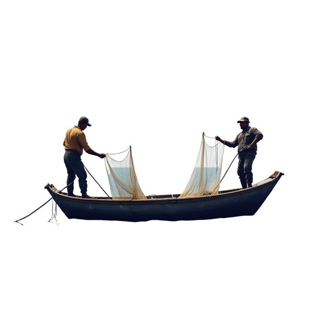 Free transparent PNG: Fishermen Holding Nets Against Endless Blue Sea Transparent Background PNG