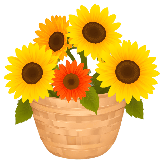 Free transparent PNG: Colorful Sunflowers in a Woven Basket PNG Transparent Background