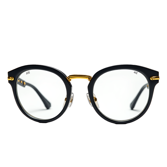 Free transparent PNG: Golden Details Round Black Frame Glasses with Clear Lenses