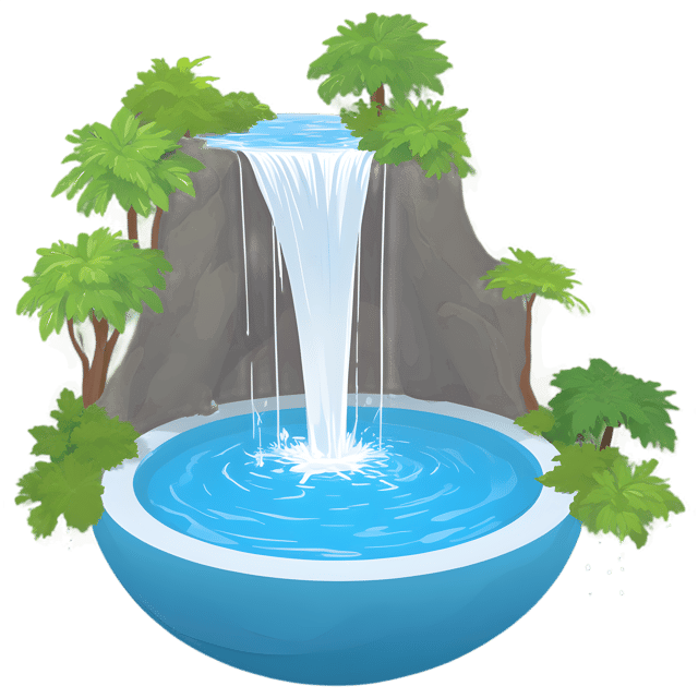 Free transparent PNG: Cascading Waterfalls and Tranquil Pool PNG Illustration for Nature-themed Decor and Design