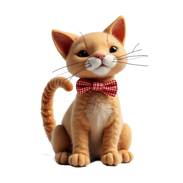 Free transparent PNG: Elegant Needle Felted Cat PNG with Bow on Tail for Crafting and Decor