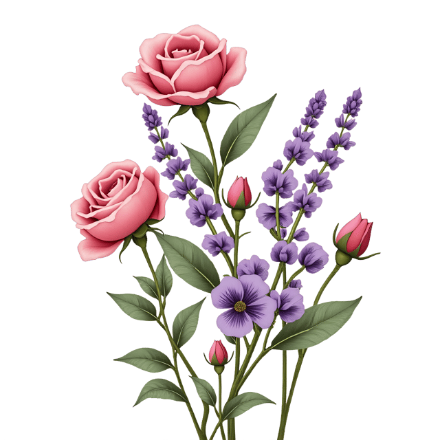 Free transparent PNG: Rose and Lavender Flowers PNG Clipart  Perfect for Floral Design, Crafts  Decor