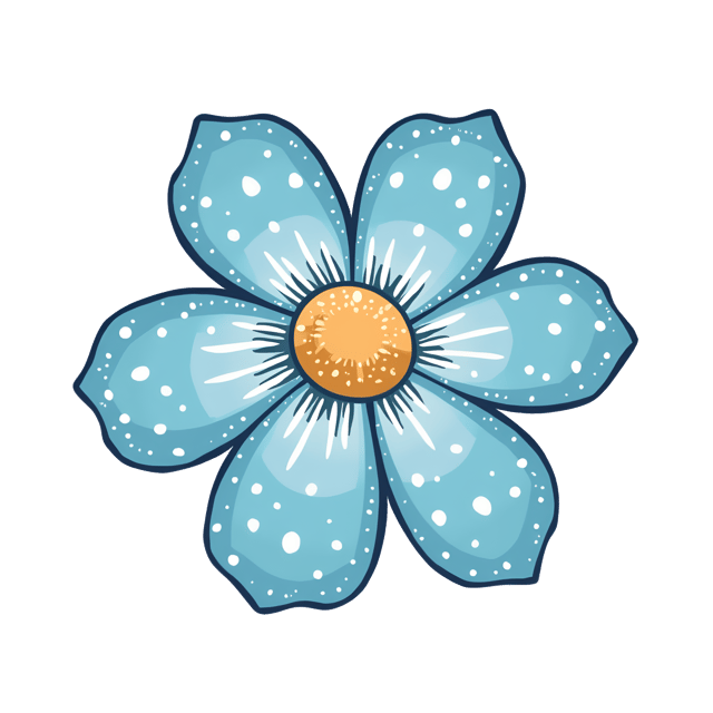 Free transparent PNG: Whimsical Cartoon Flower with Spotted Petals - Blue and White Illustration
