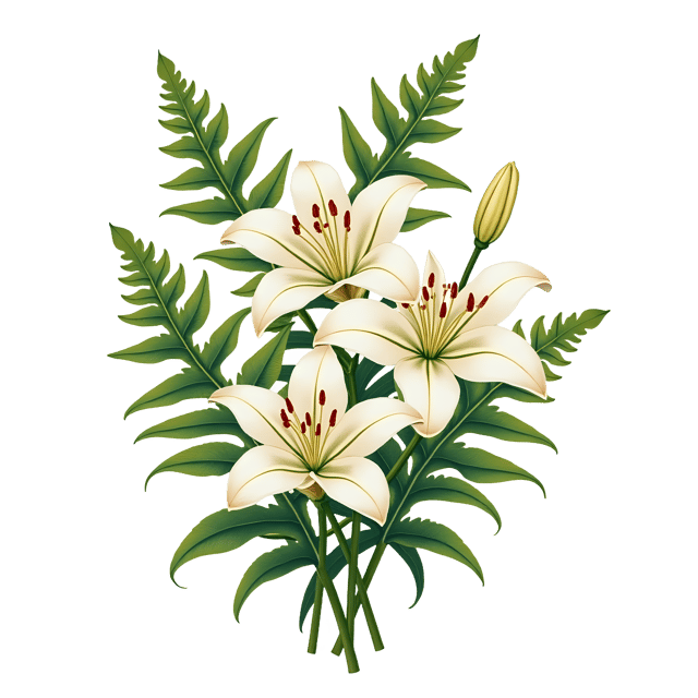 Free transparent PNG: White Lilies with Ferns PNG Transparent Background for Botanical Art and Design