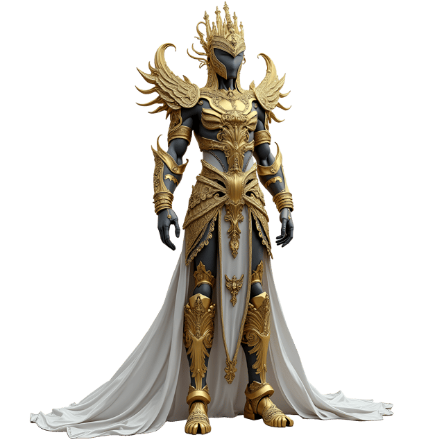 Free transparent PNG: Majestic Humanoid with Gold and Silver Decorations on White Background