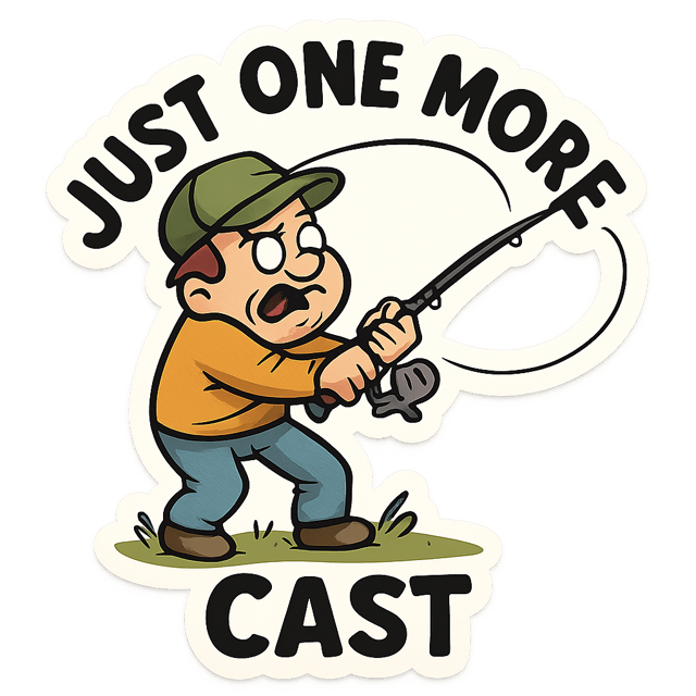 Free transparent PNG: Just One More Cast Sticker  Humorous Fishing Decor for Anglers