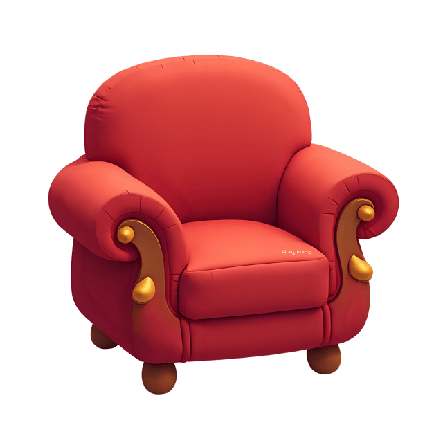 Free transparent PNG: Cozy Red Armchair with Gold Accents Transparent Background PNG