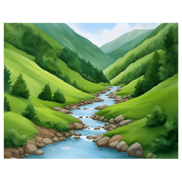 Free transparent PNG: Lush Green Hills and Crystal-Transparent Stream PNG Image