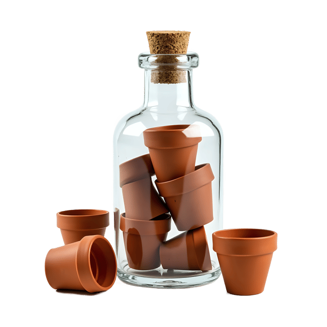 Free transparent PNG: Tiny Terracotta Pots in a Bottle PNG Clipart  Perfect for Gardening and Decor Projects