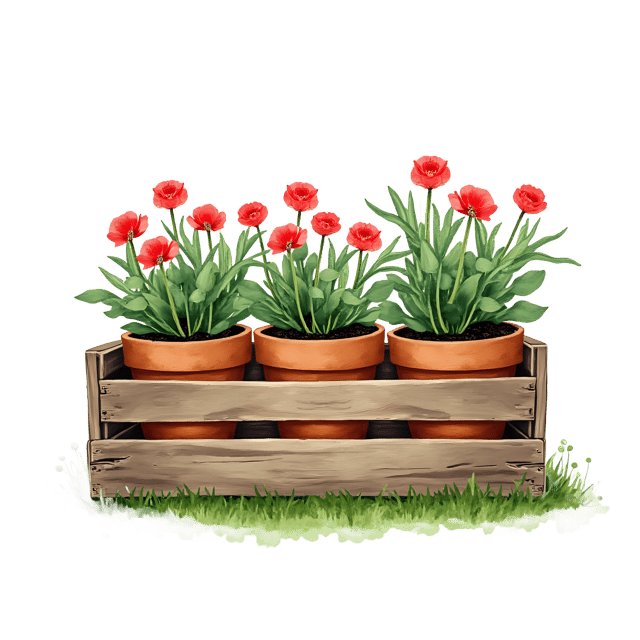 Free transparent PNG: Wooden Crate with Flower Pots  Garden Decor Clipart, free downloadable png