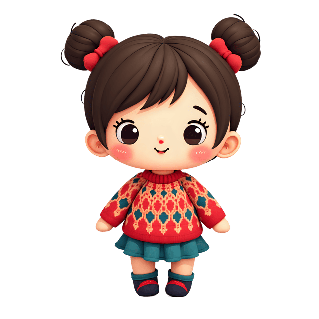 Free transparent PNG: Colorful Knitted Doll PNG with Patterned Dress Design