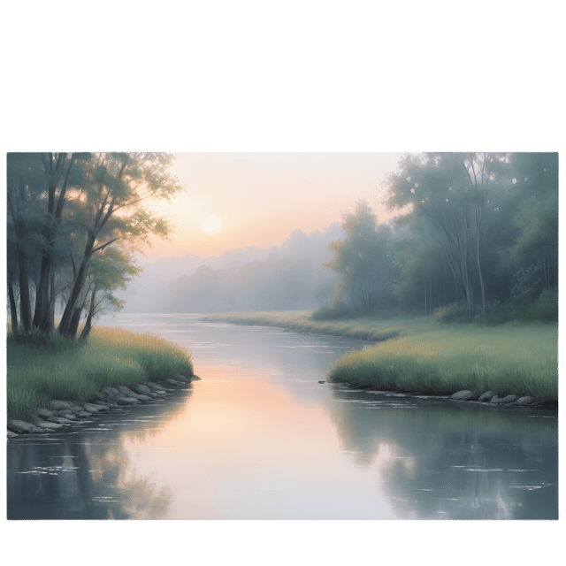 Free transparent PNG: Serene Riverscape at Dawn with Soft Pastel Hues