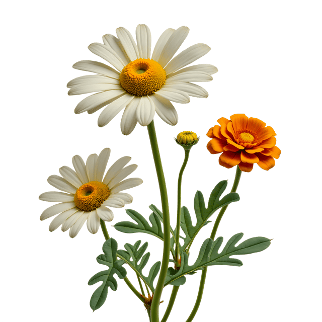 Free transparent PNG: Daisy and Marigold Flowers PNG  Perfect for Garden Designs, Crafts  Decor