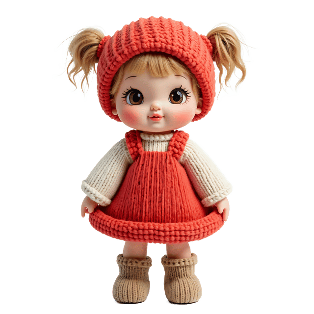 Free transparent PNG: Knitted Doll in a Dress PNG with Transparent Background for Crafting and Decor