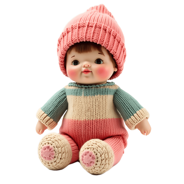 Free transparent PNG: Colorful Knitted Doll with Soft Pink Cheeks PNG Illustration for Nursery and Craft Projects